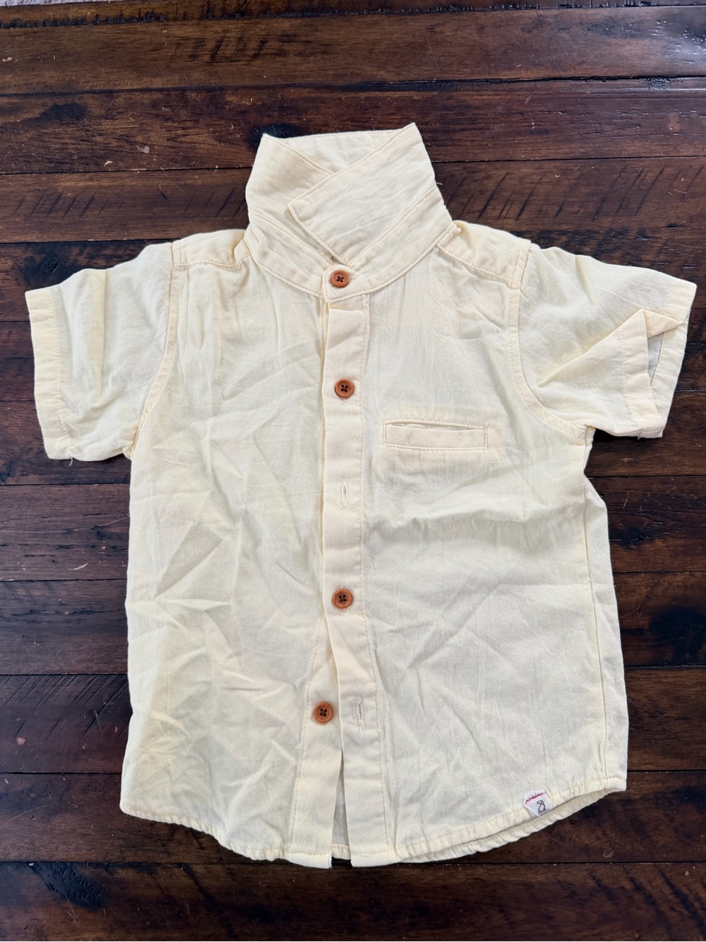 Kids Cream Short-Sleeve Button-Down Shirt with Chest Pocket